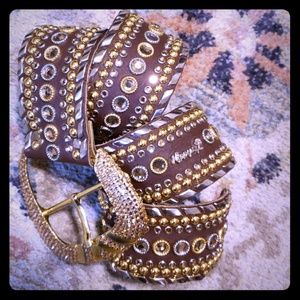 Kippys Wide Vintage Swarovski Crystal Leather Belt